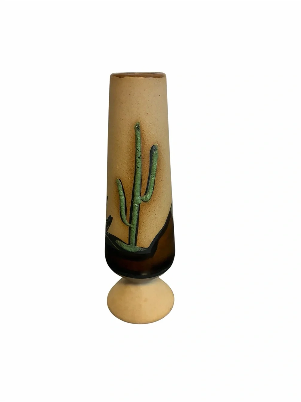 Betty Sally Signed Studio Pottery Desert Saguaro Cactus Ceramic Bud Vase Tan